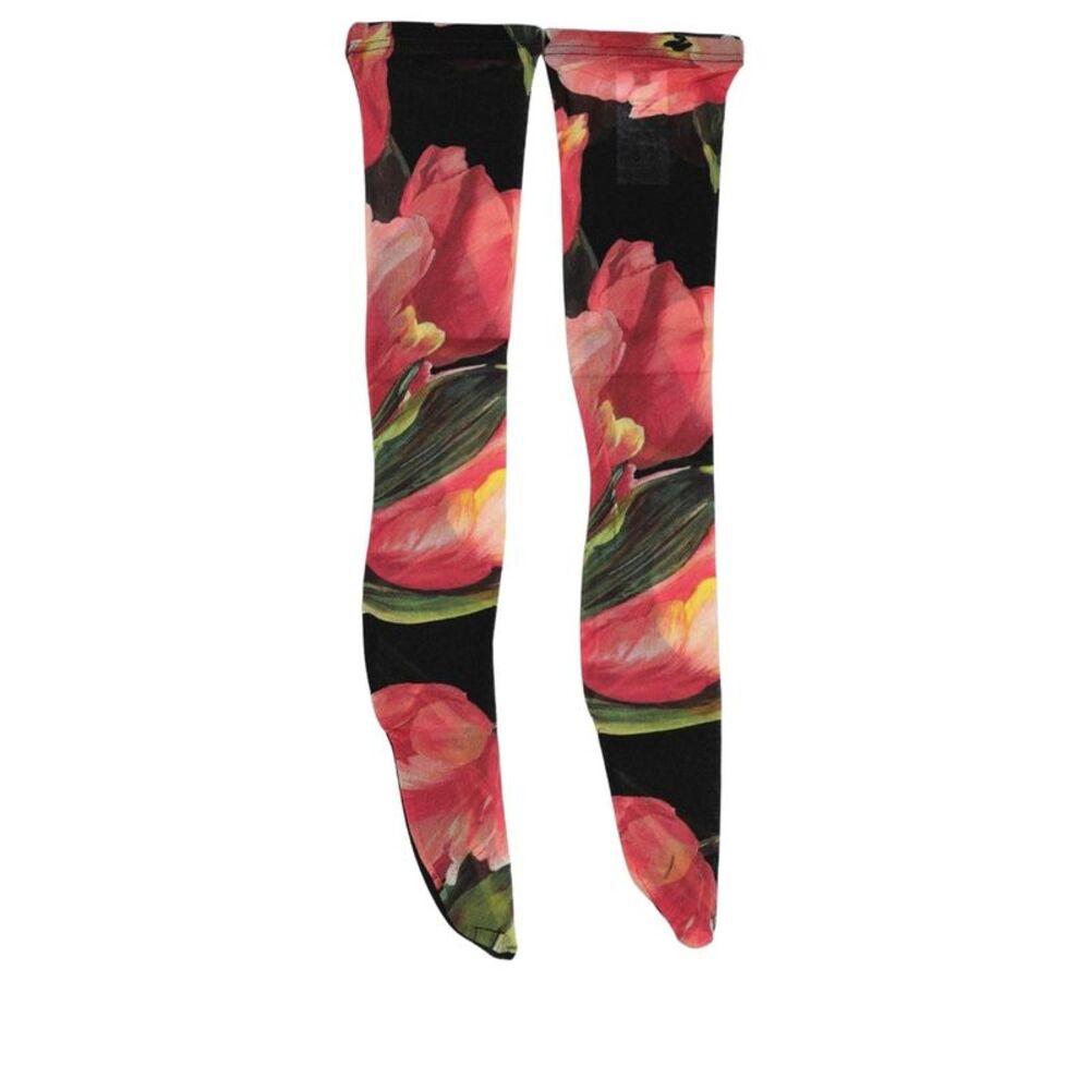 Dolce & Gabbana Black Pink Floral Tulip Nylon Stockings Women's Socks